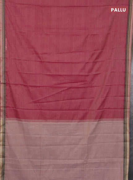 Narayanpet cotton saree dual shade of pink and light green with plain body and thread woven border