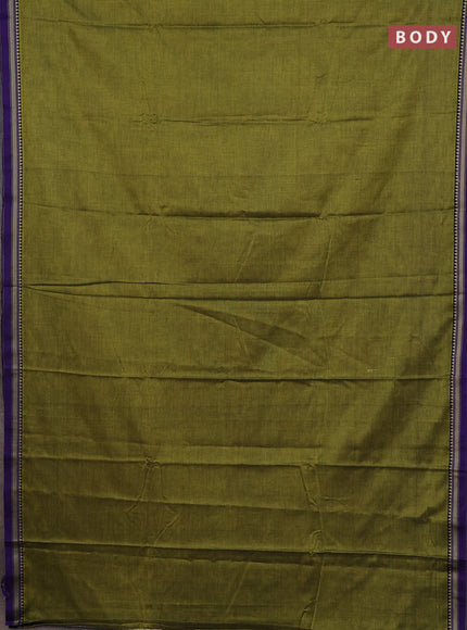 Narayanpet cotton saree light green and lavender with plain body and thread woven border