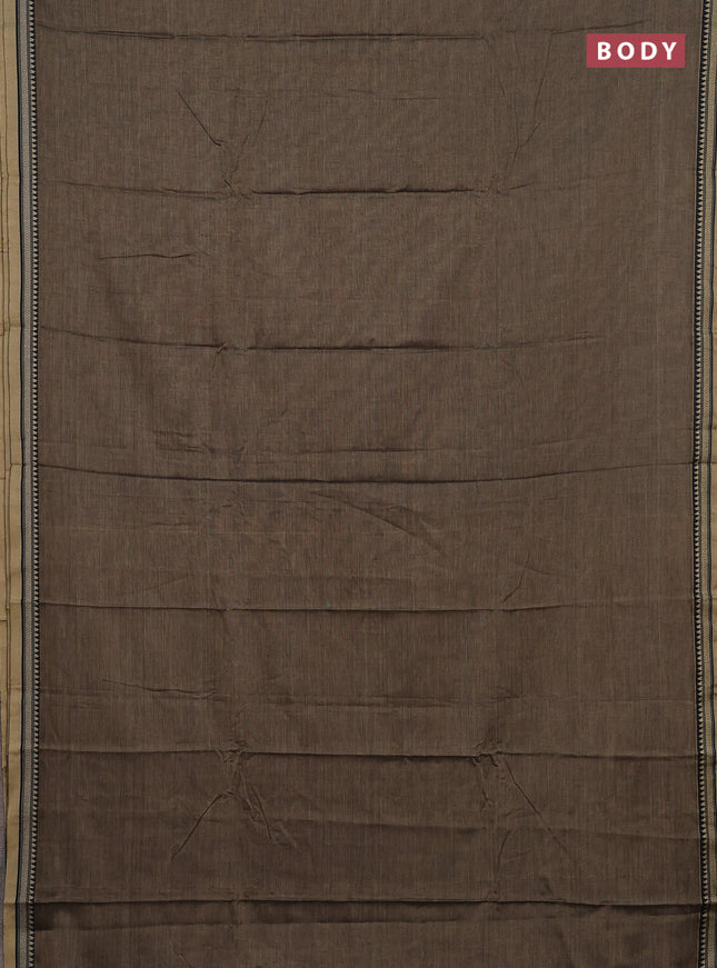 Narayanpet cotton saree chikku shade and black with plain body and long thread woven border