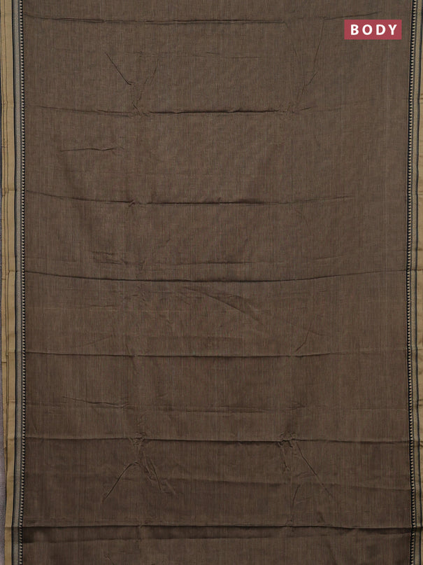 Narayanpet cotton saree chikku shade and black with plain body and long thread woven border