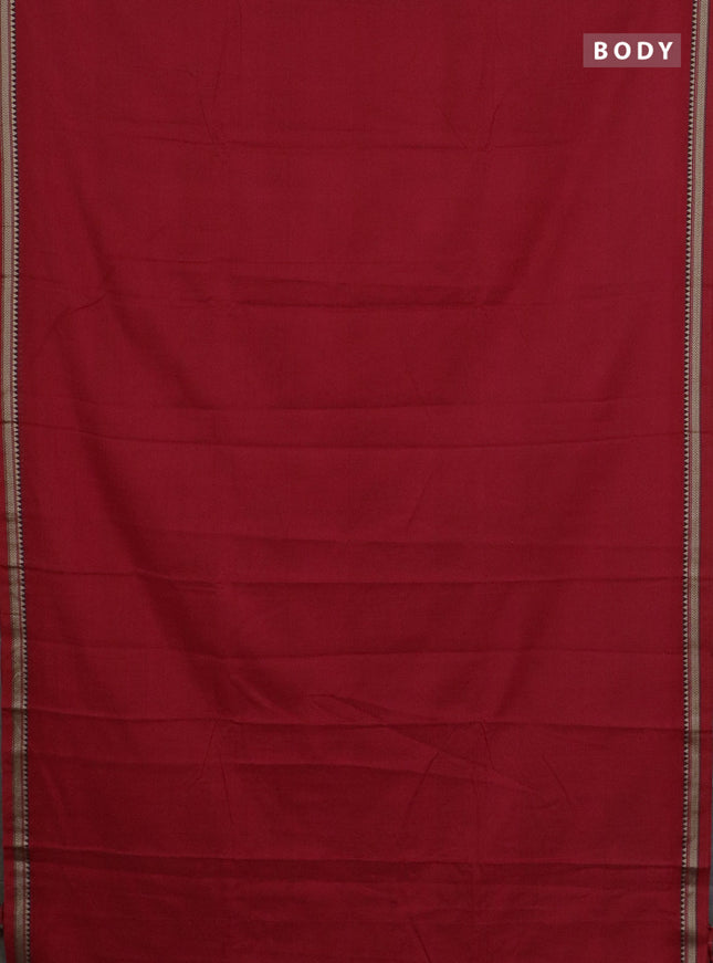 Narayanpet cotton saree red  and beige with plain body and thread woven border