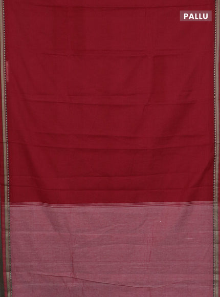 Narayanpet cotton saree red  and beige with plain body and thread woven border