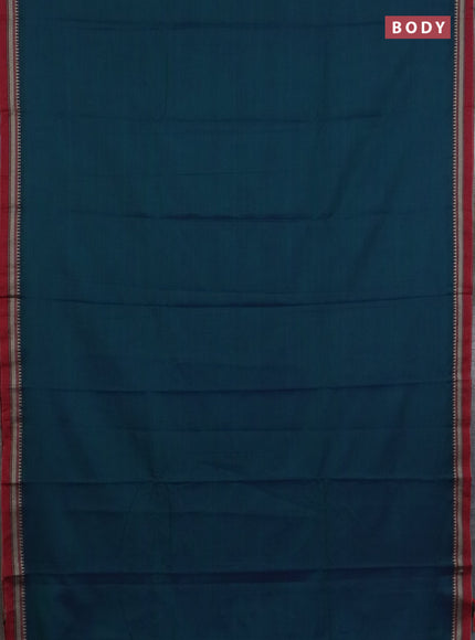 Narayanpet cotton saree dual shade of bluish green and black with plain body and thread woven border