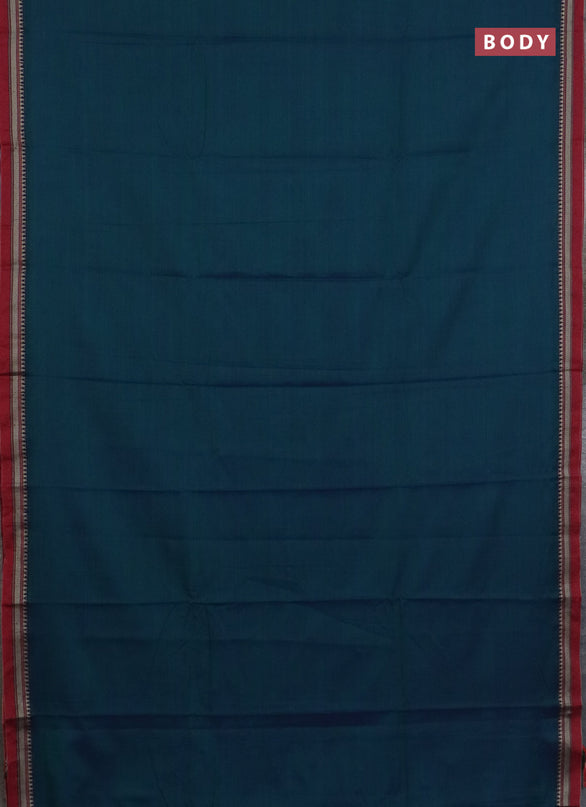 Narayanpet cotton saree dual shade of bluish green and black with plain body and thread woven border