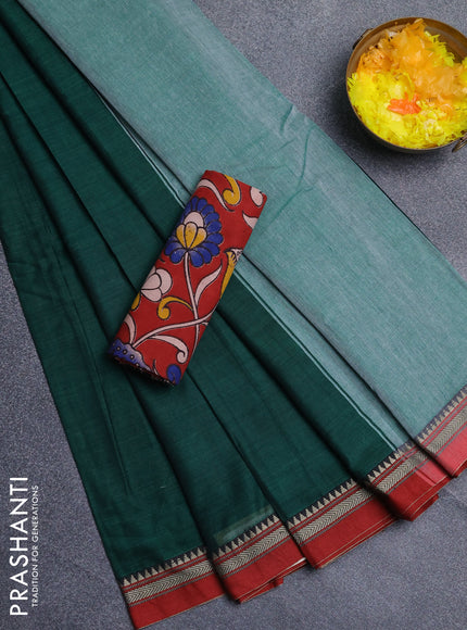 Narayanpet cotton saree green and maroon with plain body and thread woven border