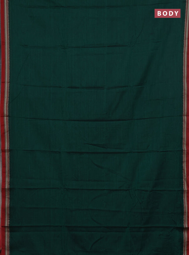 Narayanpet cotton saree green and maroon with plain body and thread woven border
