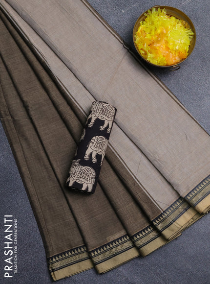 Narayanpet cotton saree chikku shade and black with plain body and thread woven border
