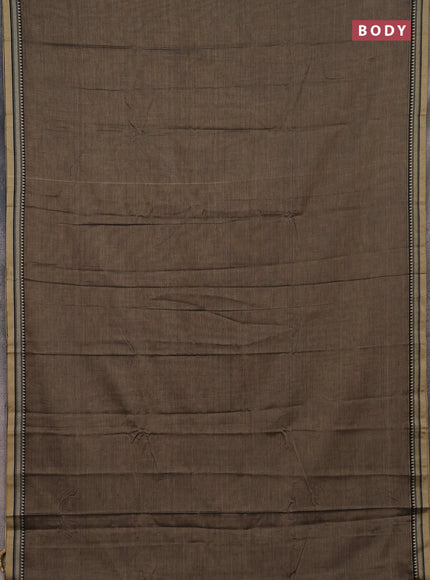 Narayanpet cotton saree chikku shade and black with plain body and thread woven border