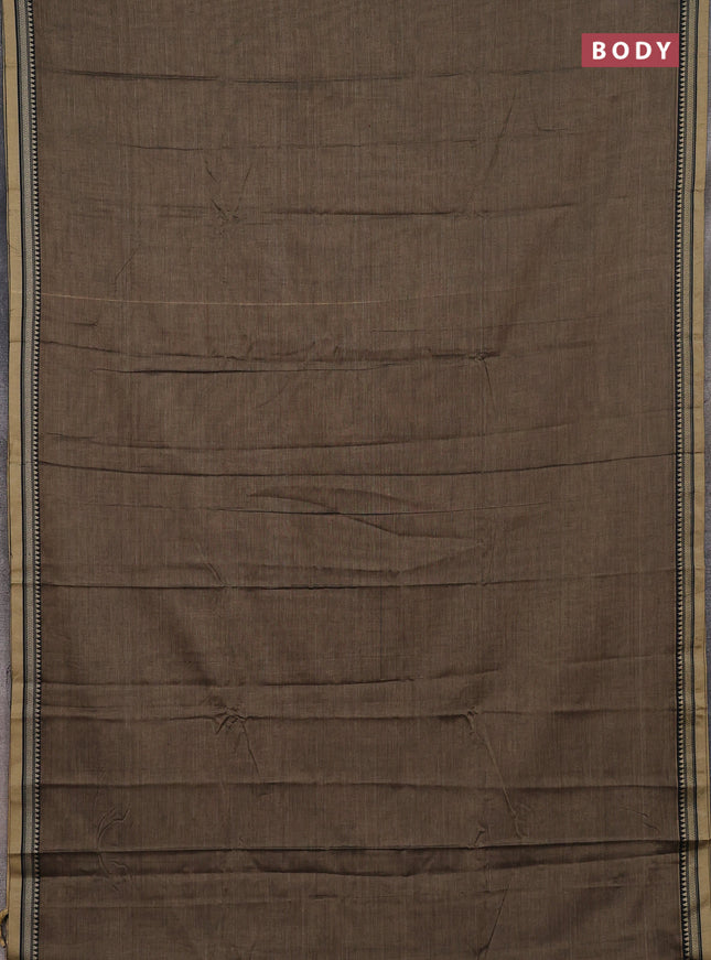 Narayanpet cotton saree chikku shade and black with plain body and thread woven border