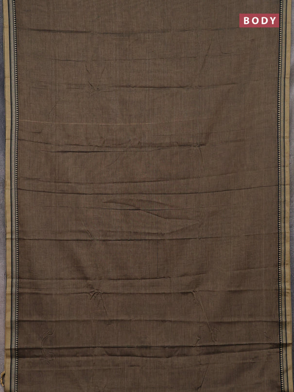 Narayanpet cotton saree chikku shade and black with plain body and thread woven border