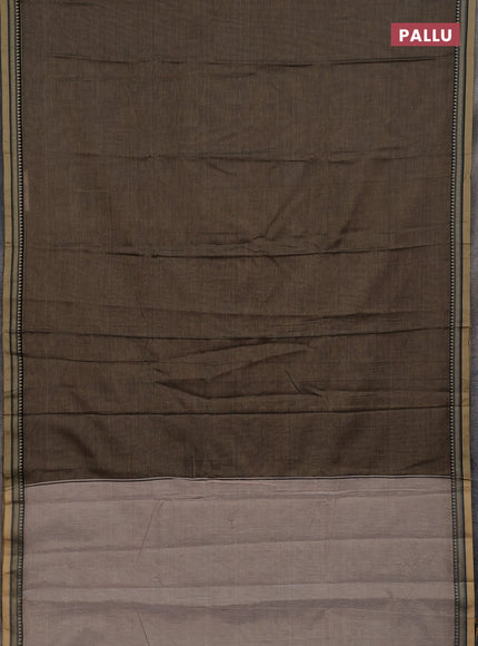 Narayanpet cotton saree chikku shade and black with plain body and thread woven border