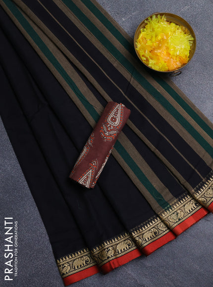 Narayanpet cotton saree black and deep maroon with plain body and thread woven border