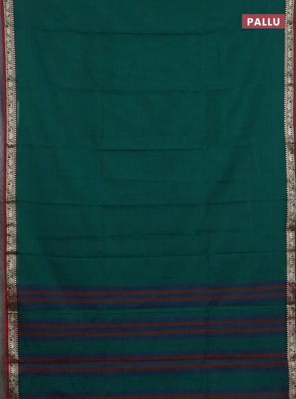 Narayanpet cotton saree green and deep maroon with plain body and thread woven border