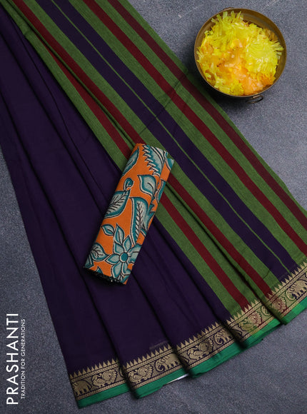 Narayanpet cotton saree violet and orange with plain body and thread woven border