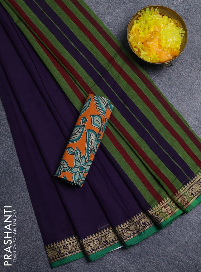 Narayanpet cotton saree violet and orange with plain body and thread woven border