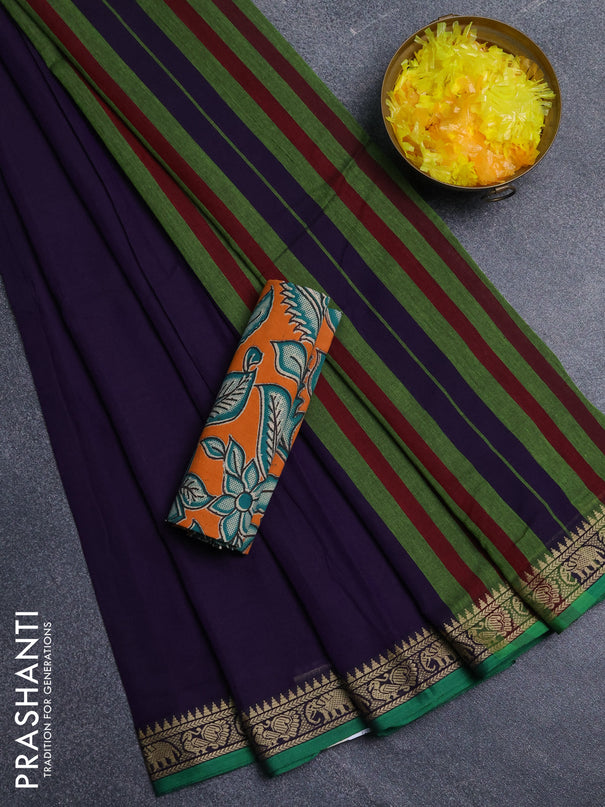 Narayanpet cotton saree violet and orange with plain body and thread woven border