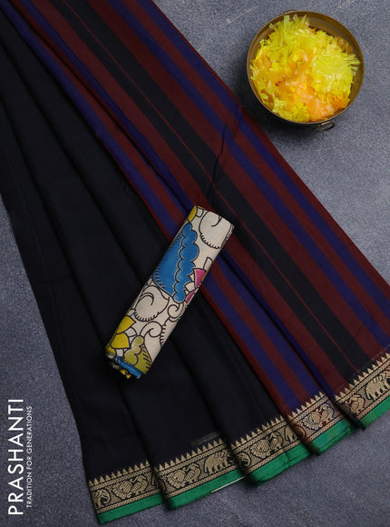 Narayanpet cotton saree black and beige with plain body and thread woven border