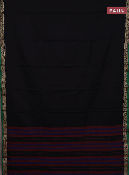 Narayanpet cotton saree black and beige with plain body and thread woven border