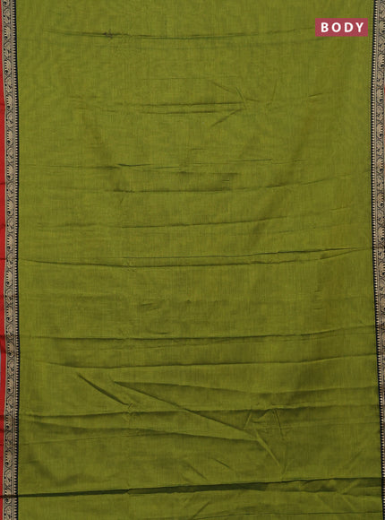Narayanpet cotton saree light green and beige with plain body and thread woven border