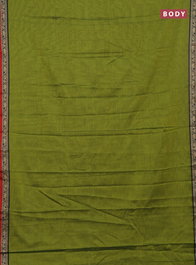 Narayanpet cotton saree light green and beige with plain body and thread woven border