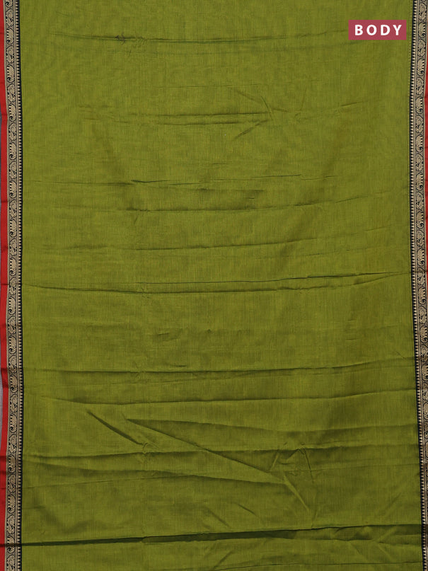 Narayanpet cotton saree light green and beige with plain body and thread woven border