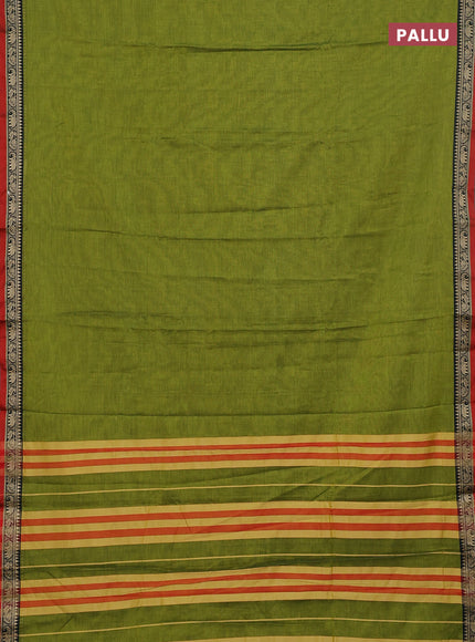 Narayanpet cotton saree light green and beige with plain body and thread woven border