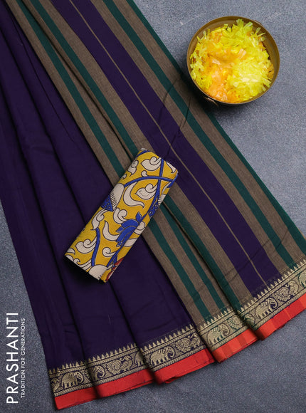Narayanpet cotton saree violet and yellow with plain body and thread woven border