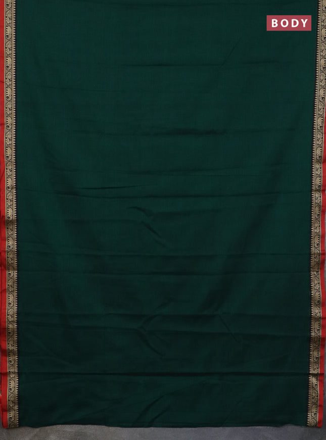 Narayanpet cotton saree bottle green and maroon with plain body and thread woven border