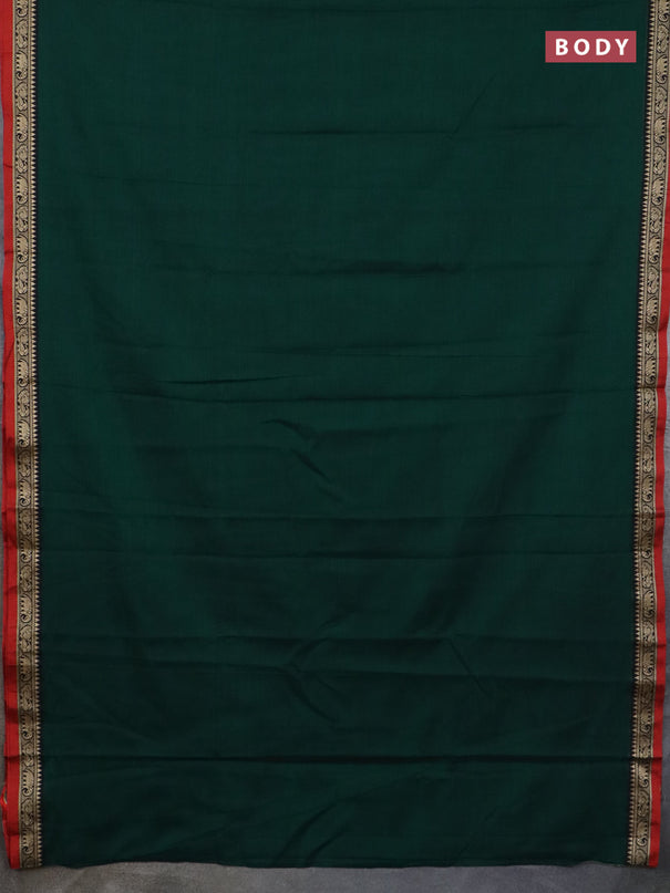Narayanpet cotton saree bottle green and maroon with plain body and thread woven border