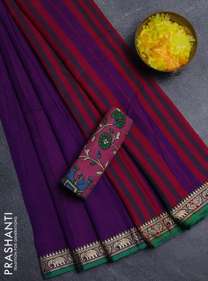 Narayanpet cotton saree violet and pink with plain body and thread woven border