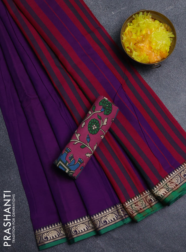 Narayanpet cotton saree violet and pink with plain body and thread woven border