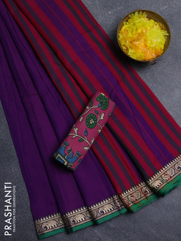 Narayanpet cotton saree violet and pink with plain body and thread woven border