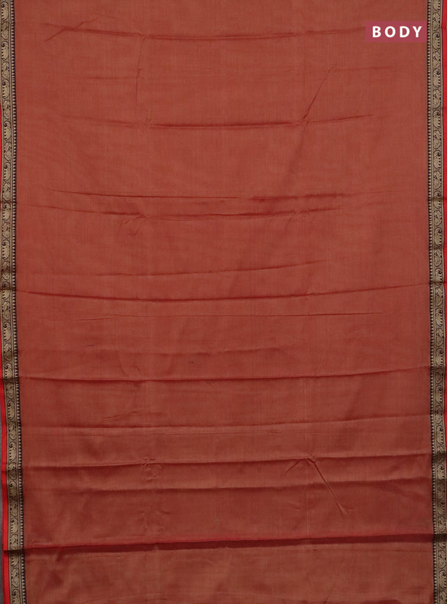 Narayanpet cotton saree red shade and beige with plain body and thread woven border