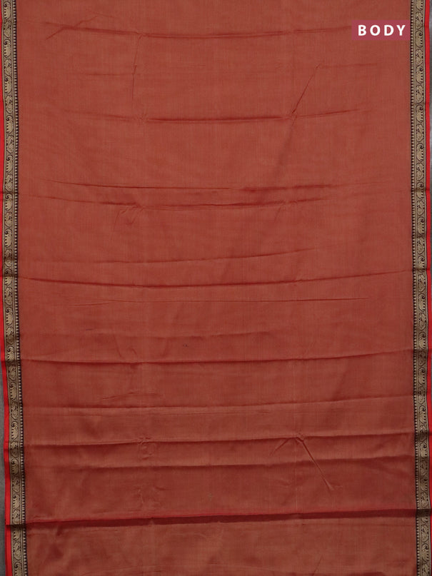 Narayanpet cotton saree red shade and beige with plain body and thread woven border