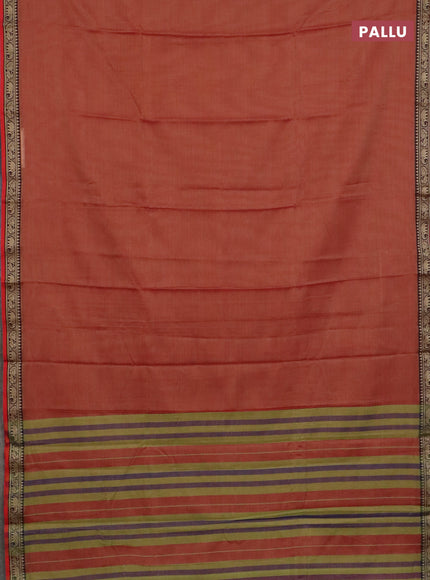 Narayanpet cotton saree red shade and beige with plain body and thread woven border