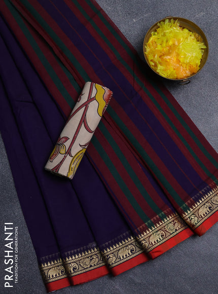 Narayanpet cotton saree violet and beige with plain body and thread woven border