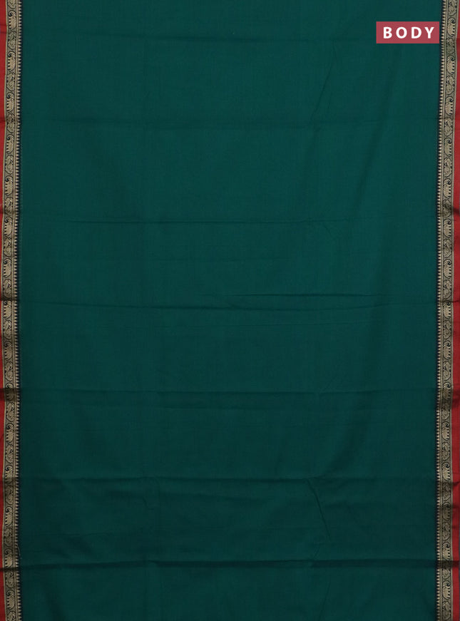 Narayanpet cotton saree green and orange with plain body and thread woven border