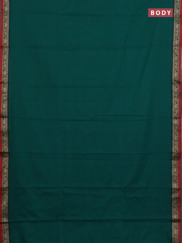 Narayanpet cotton saree green and orange with plain body and thread woven border