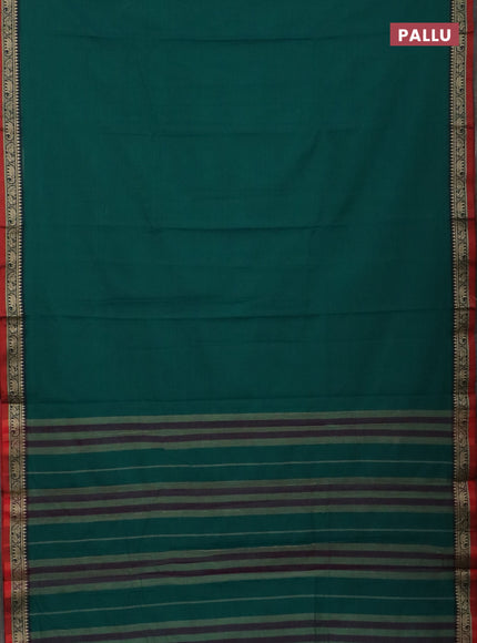 Narayanpet cotton saree green and orange with plain body and thread woven border