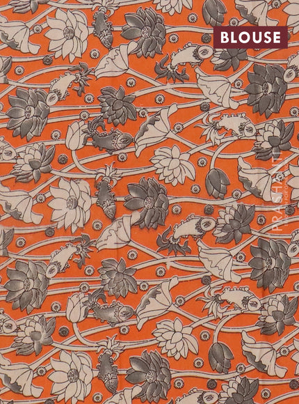 Narayanpet cotton saree green and orange with plain body and thread woven border