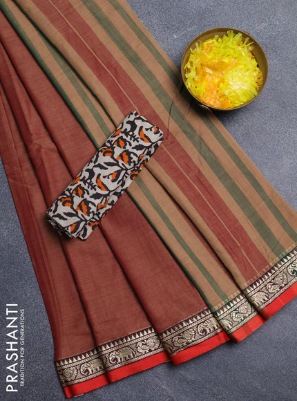 Narayanpet cotton saree rust shade and red with plain body and thread woven border