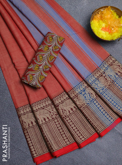 Narayanpet cotton saree red shade and maroon with plain body and long thread woven border