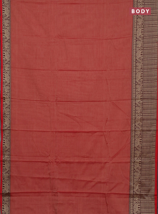 Narayanpet cotton saree red shade and maroon with plain body and long thread woven border