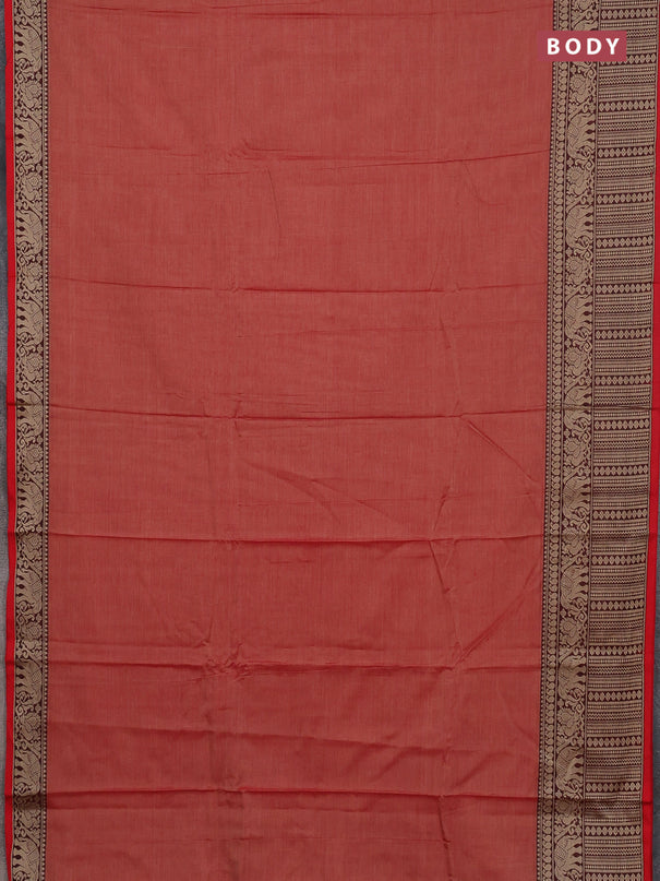 Narayanpet cotton saree red shade and maroon with plain body and long thread woven border