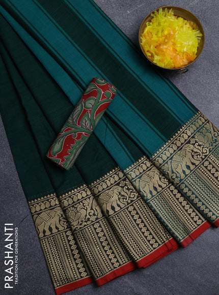 Narayanpet cotton saree green and maroon with plain body and long thread woven border