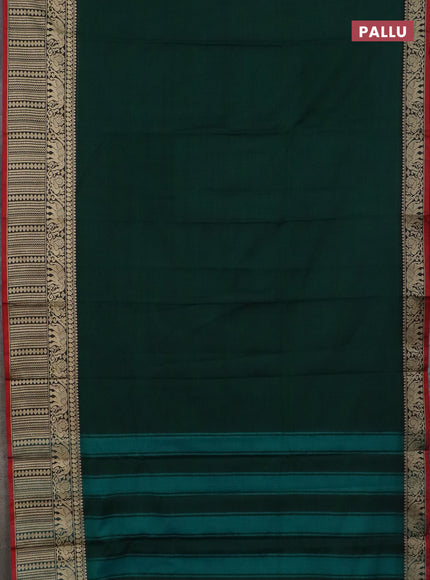 Narayanpet cotton saree green and maroon with plain body and long thread woven border