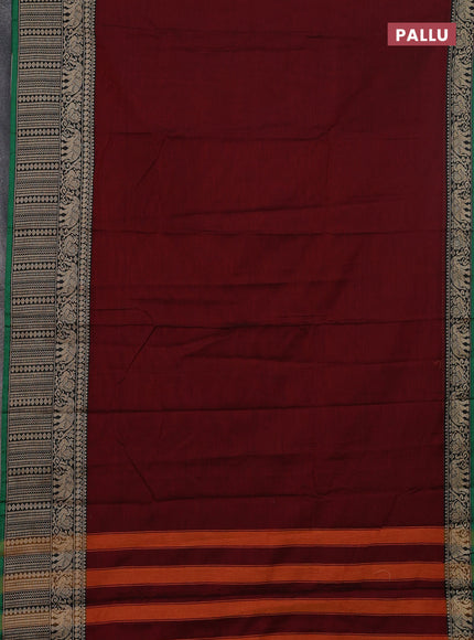 Narayanpet cotton saree deep maroon and peacocck blue with plain body and long thread woven border