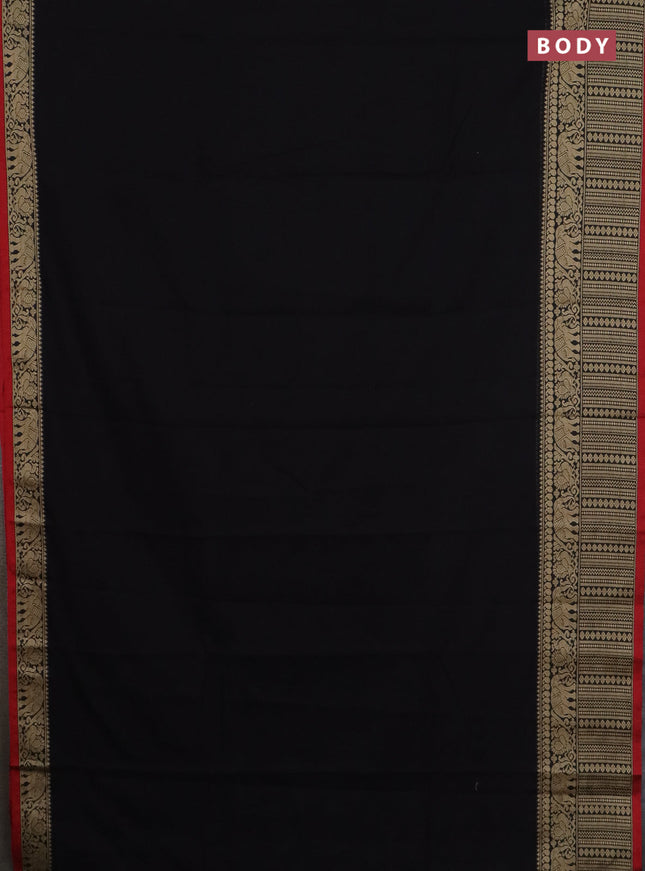 Narayanpet cotton saree black and maroon with plain body and long thread woven border