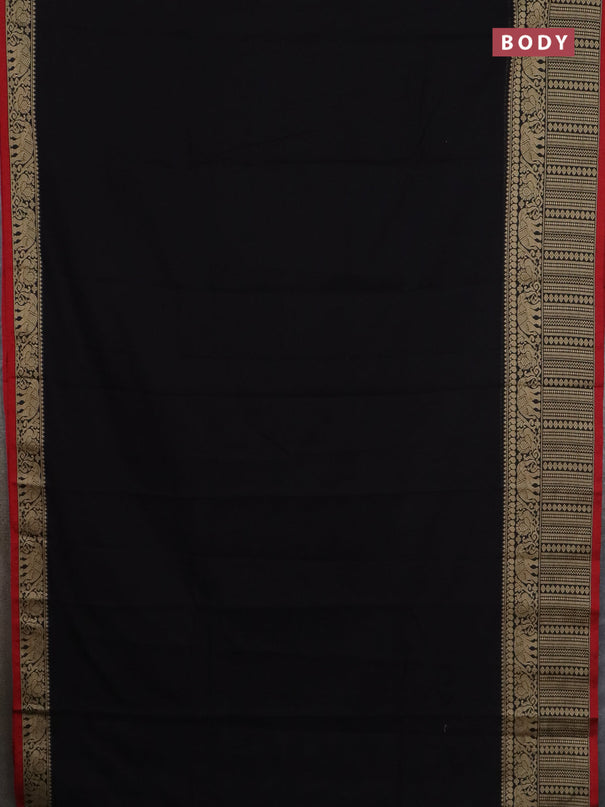 Narayanpet cotton saree black and maroon with plain body and long thread woven border