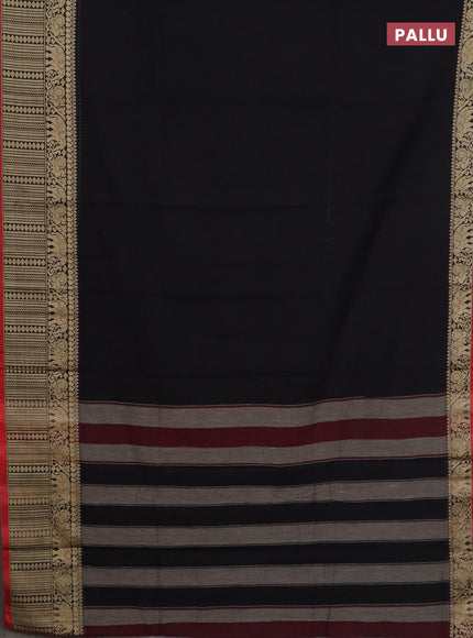 Narayanpet cotton saree black and maroon with plain body and long thread woven border
